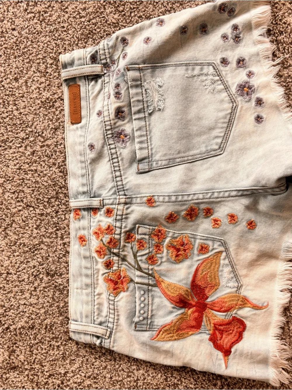 Blank NYC Light Blue Denim Jean Shorts with Floral Embroidery - Picture 2 of 2